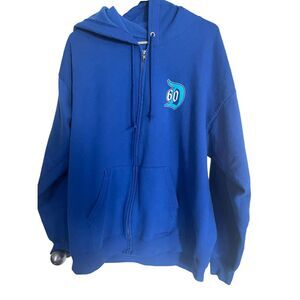 Disney Hanes Mens Blue 60 Years Diamond Celebration Fleece Full Zip Hoodie Sz XL
